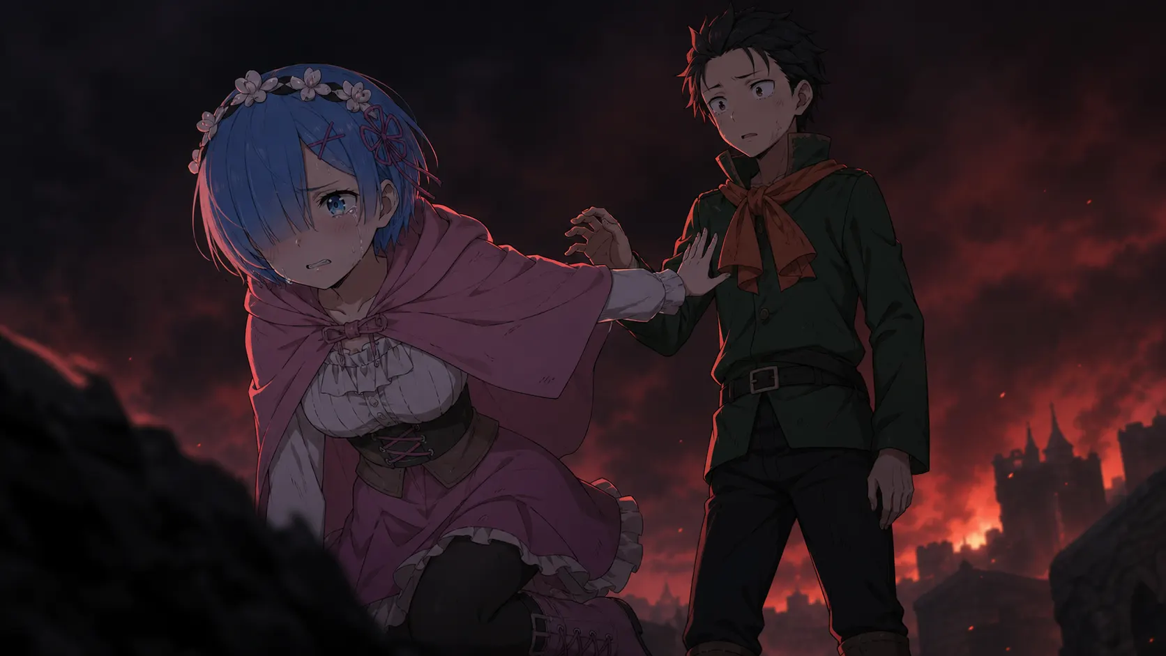 支えようとした手を押しのけるレム