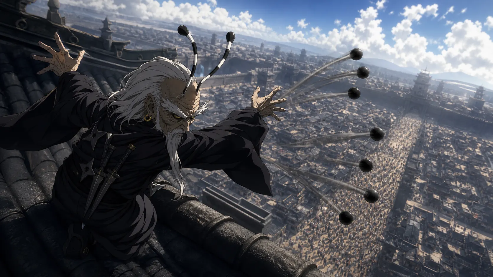 空へ投じられる黒い玉