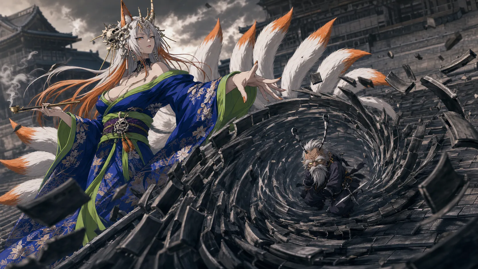 瓦の竜巻がオルバルトを圧縮する